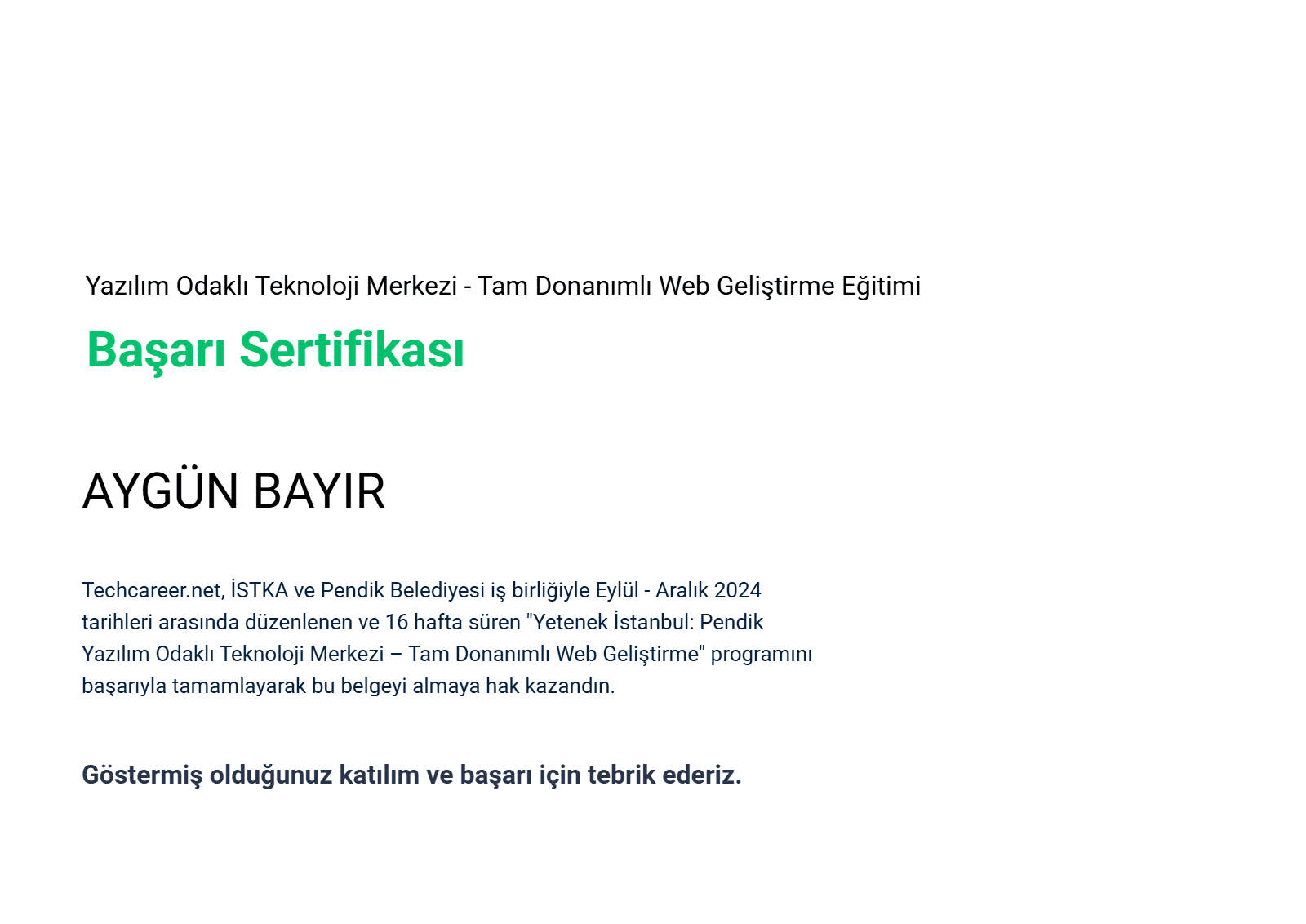 Tam Donanımlı Web Geliştirme